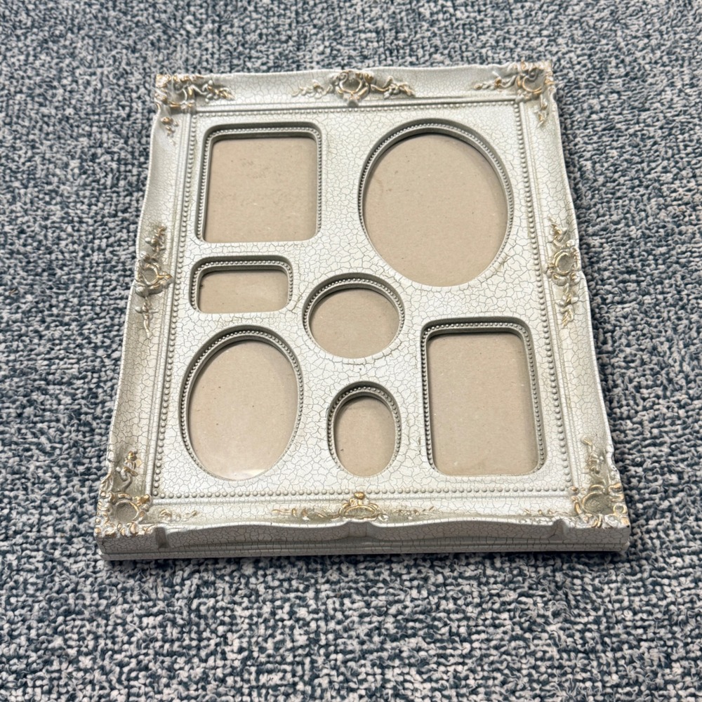 Melannco White Crackle Gold Scroll 7 Opening Collage Picture Frame Tabletop
